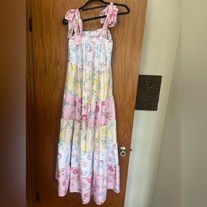 Sunday Tiered Floral Maxi Dress in Pink, Yellow, Blue